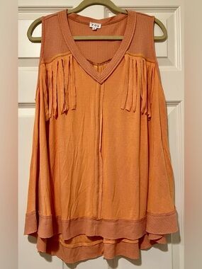 POL Women's Peach Fringe V-Neck Tank